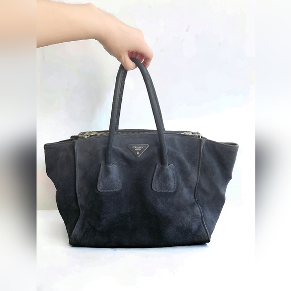 Prada Suede Scamosciato Twin Pocket Tote Bag (Navy/Midnight Blue) - Picture 1 of 10